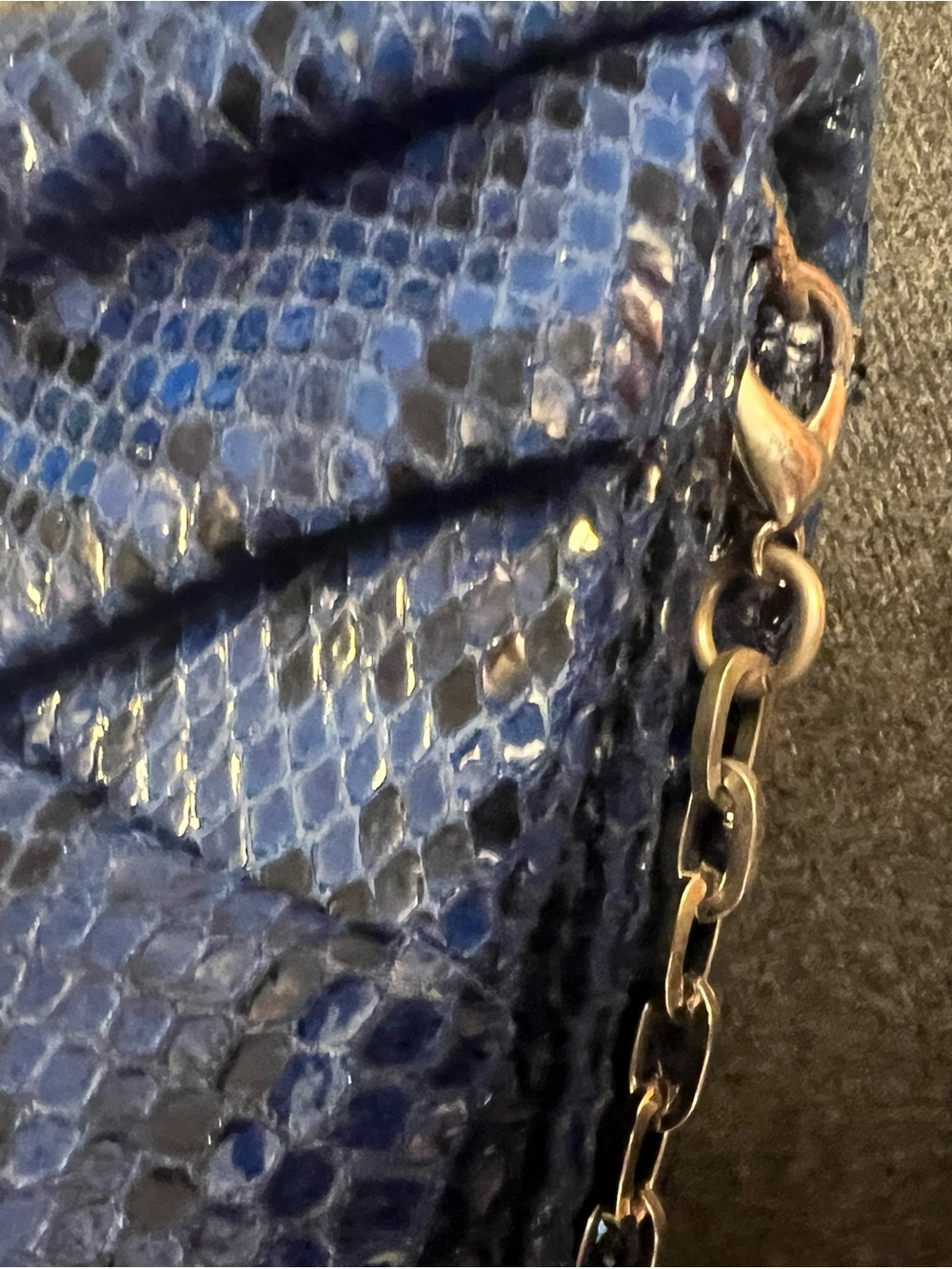 Blue Snake-Embossed Leather Clutch with Strap and matching reversible belt set - Picture 7 of 8